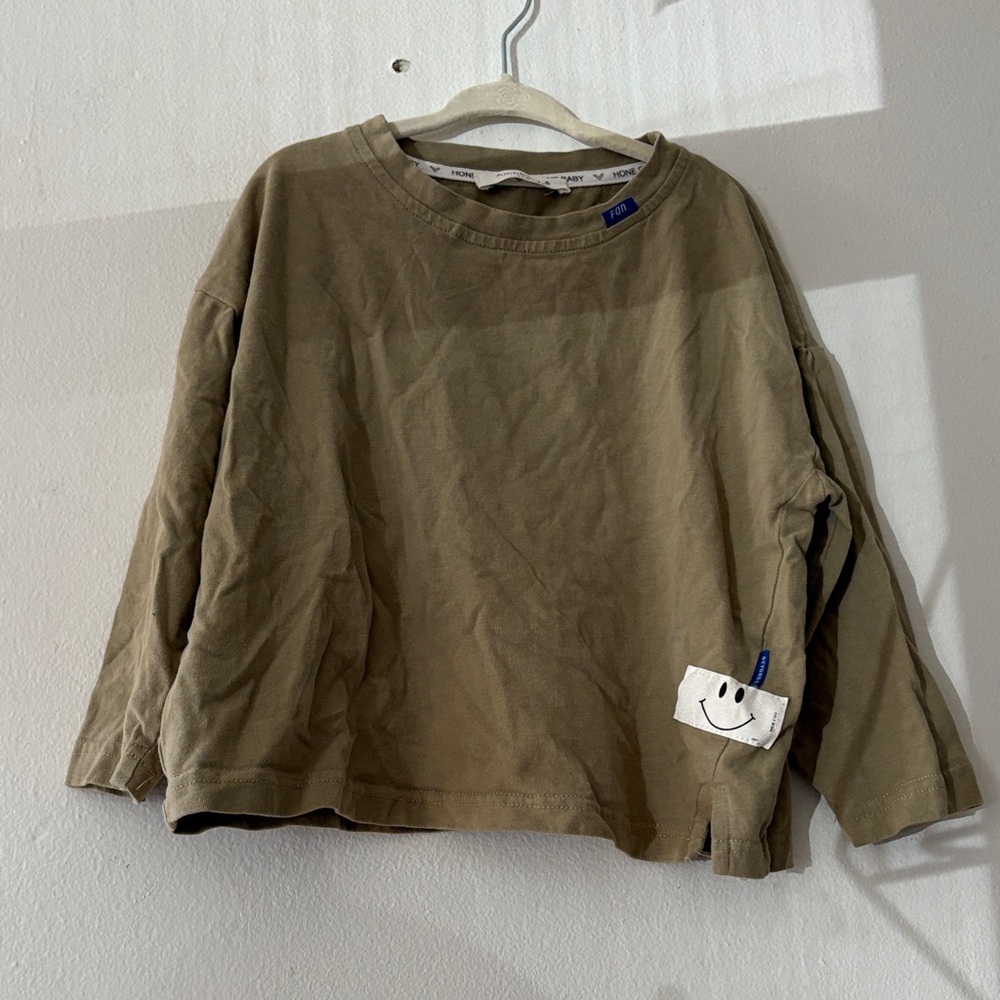 Khaki Long Sleeve Shirt with Smiley Patch